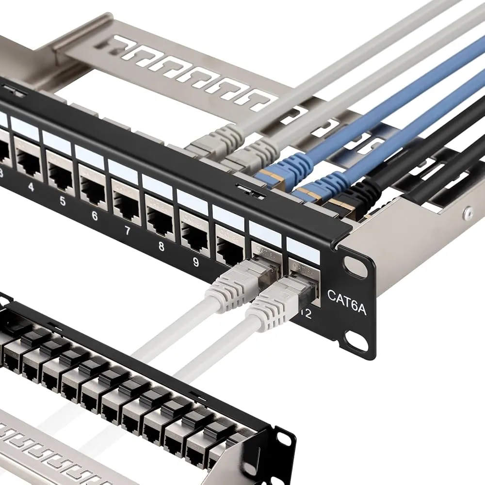 Passive network components including CAT6 patch panels and structured cabling